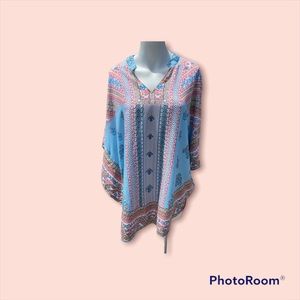 Tolani batwing tunic blouse printed large blue pink paisley striped  100% modal
